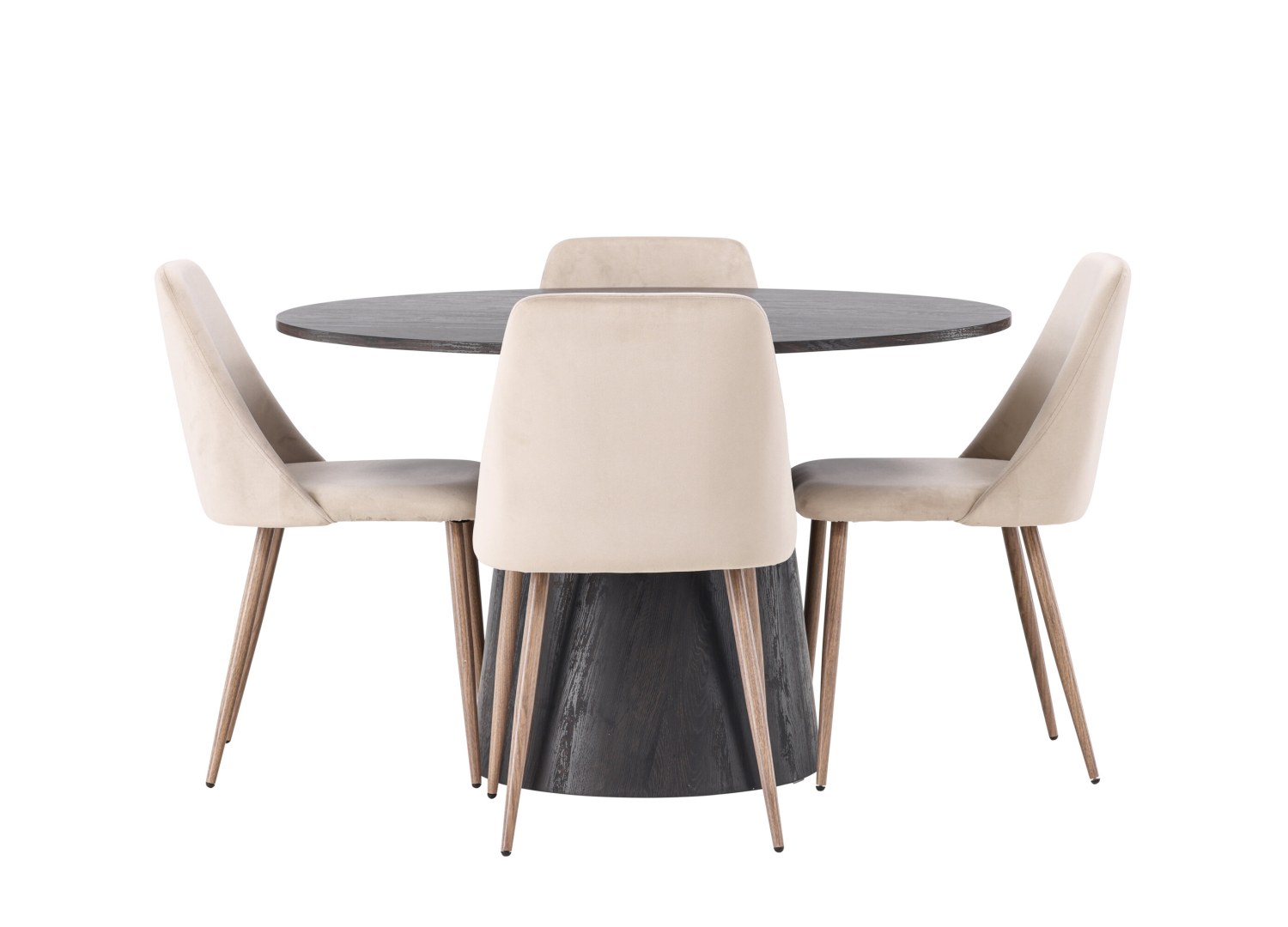 Vue produit de l’ensemble table ronde Lanzo avec 4 chaises Night