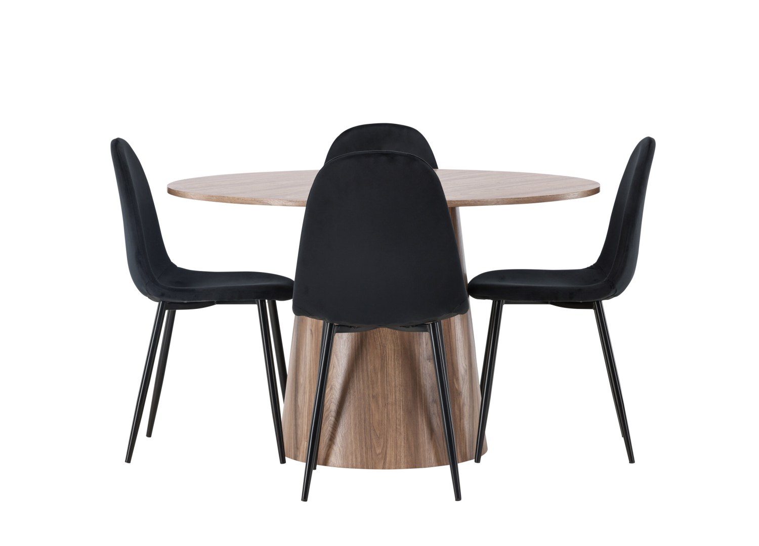 Vue produit de l’ensemble table ronde Lanzo avec 4 chaises Polar