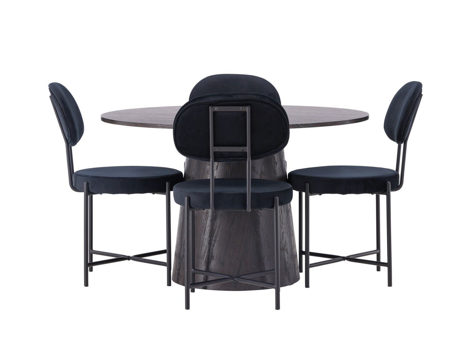 Vue produit de l’ensemble table ronde Lanzo avec 4 chaises Stella