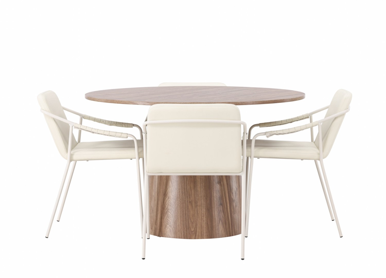 Vue produit de l’ensemble table ronde Lanzo avec 4 chaises Tvist