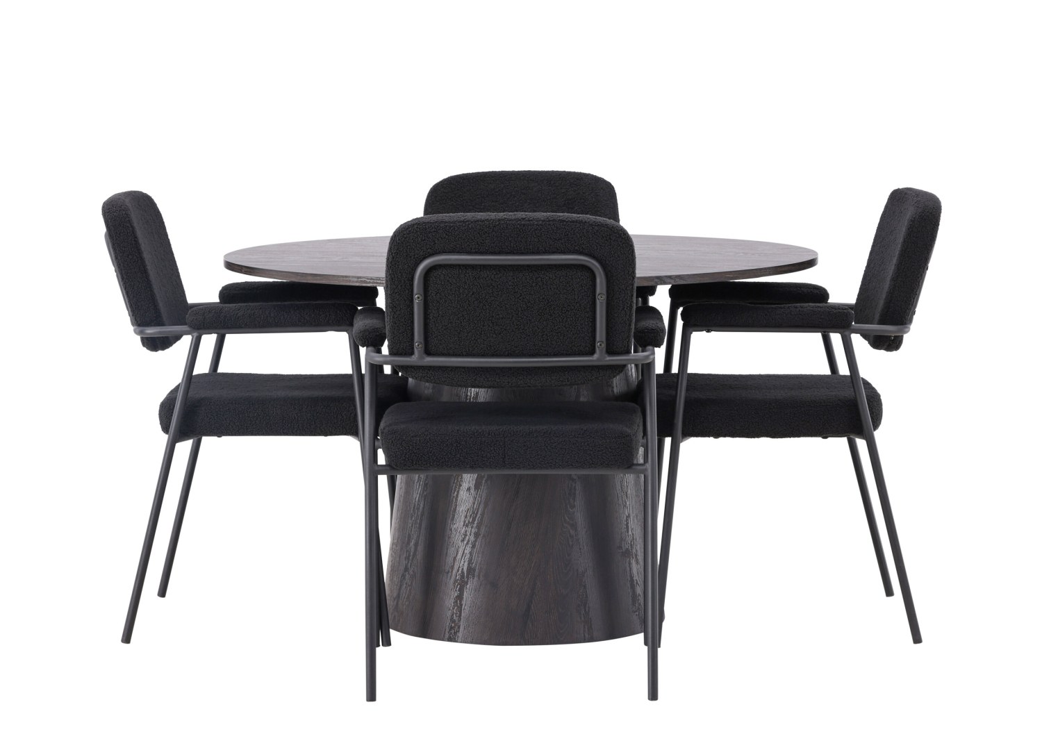 Vue produit de l’ensemble table ronde Lanzo avec 4 chaises Yesterday