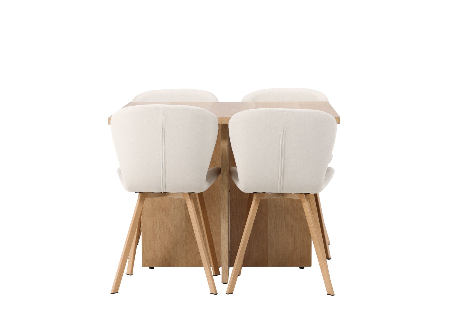 Vue produit de l’ensemble table rectangulaire Leo avec 4 chaises Lilja