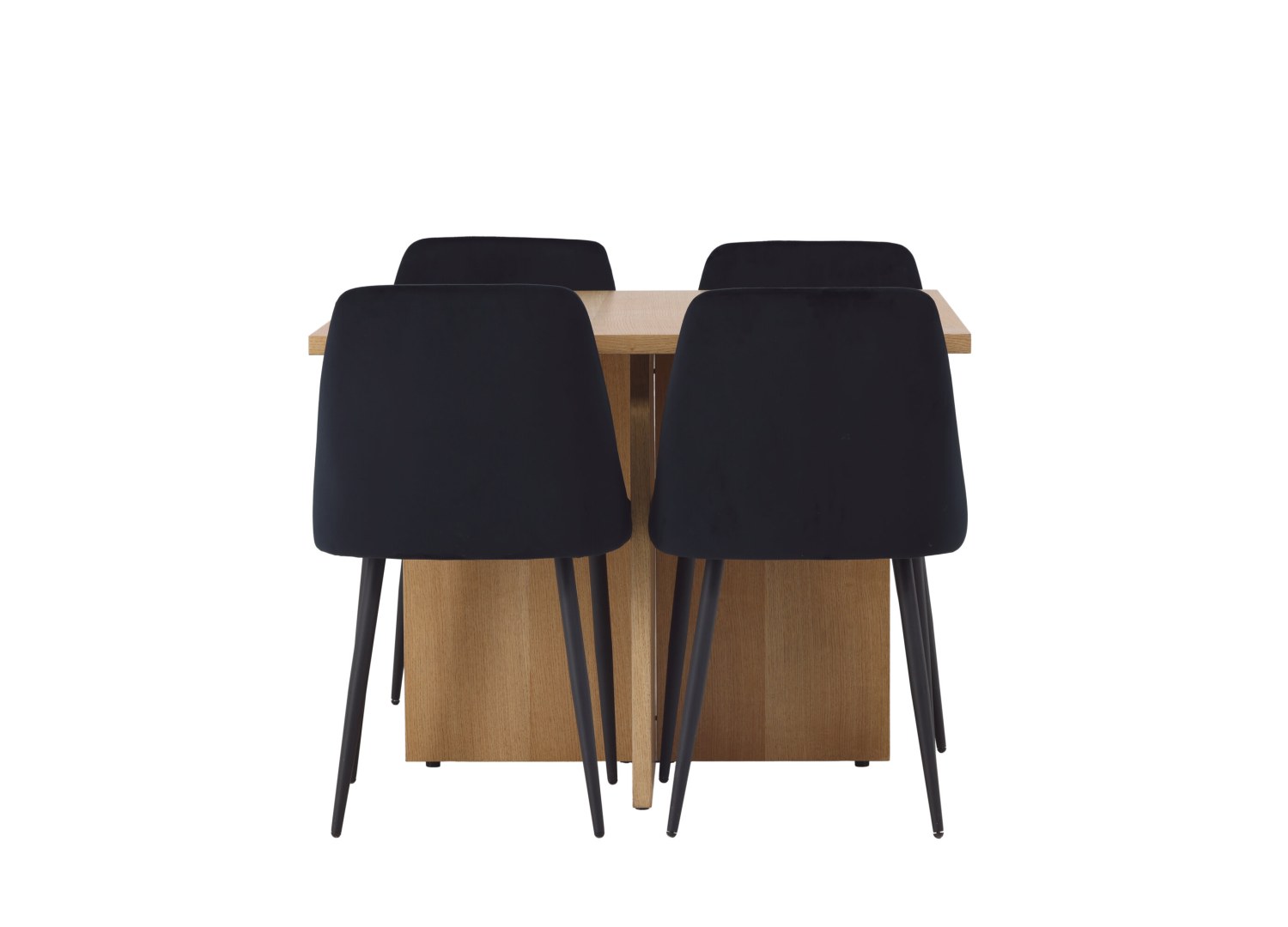 Vue produit de l’ensemble table rectangulaire Leo avec 4 chaises Night
