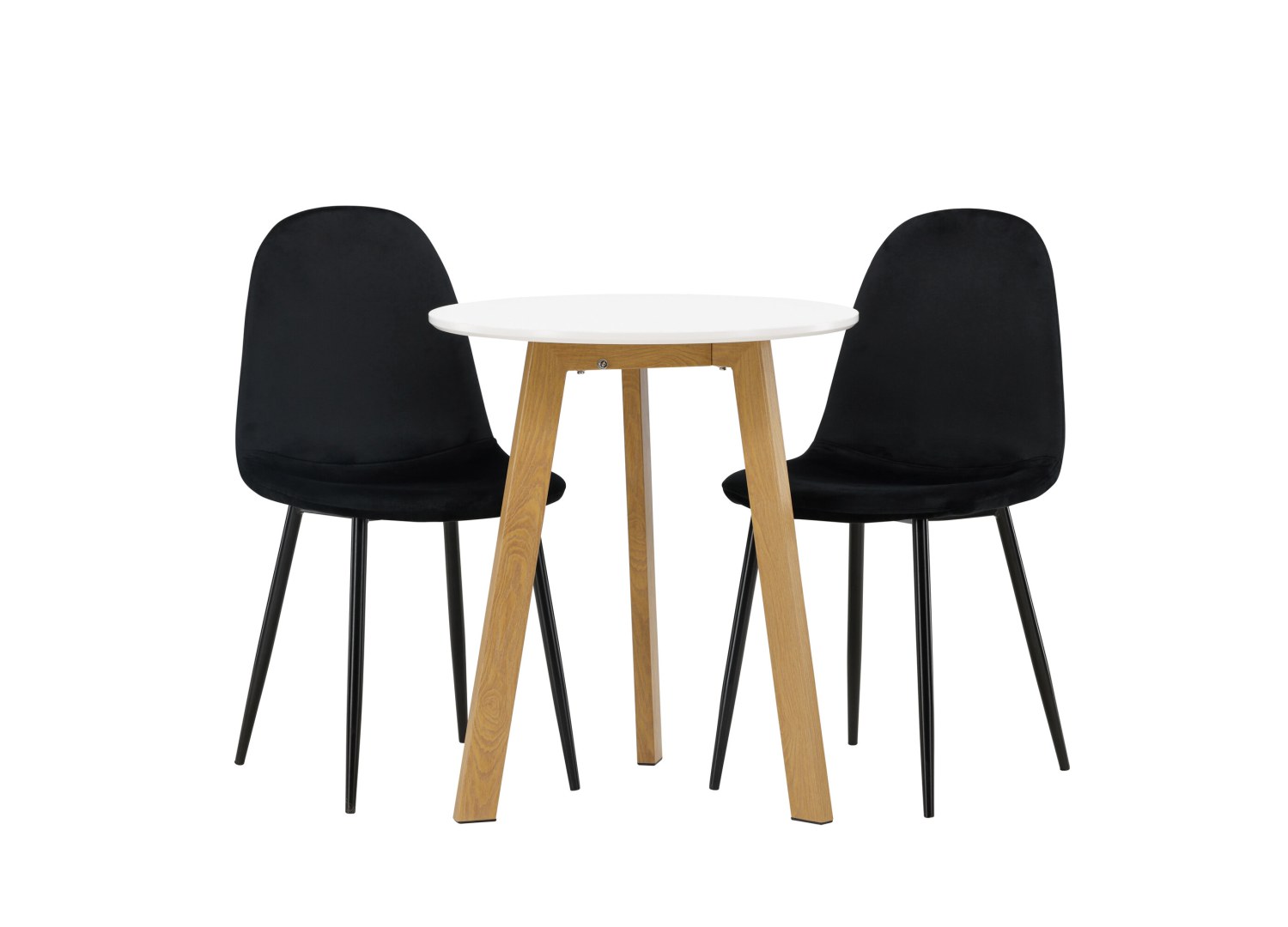 Vue produit de l’ensemble table ronde Leonora avec 2 chaises Polar
