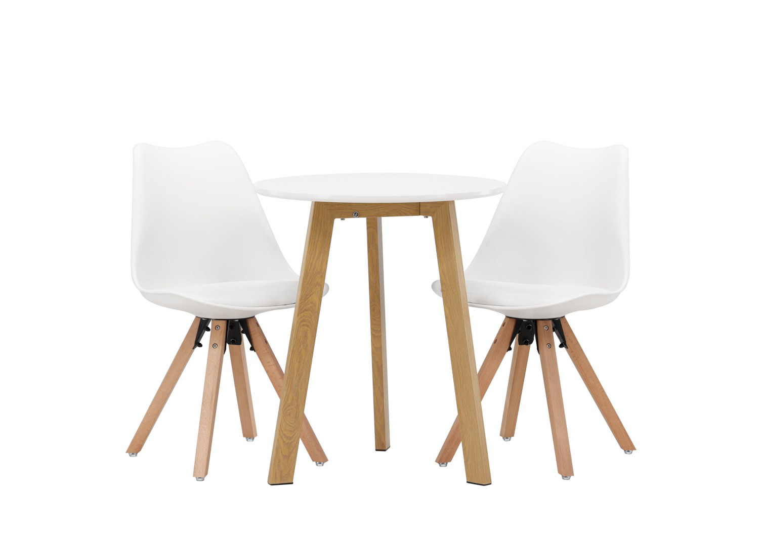 Vue produit de l’ensemble table ronde Leonora avec 2 chaises Zeno