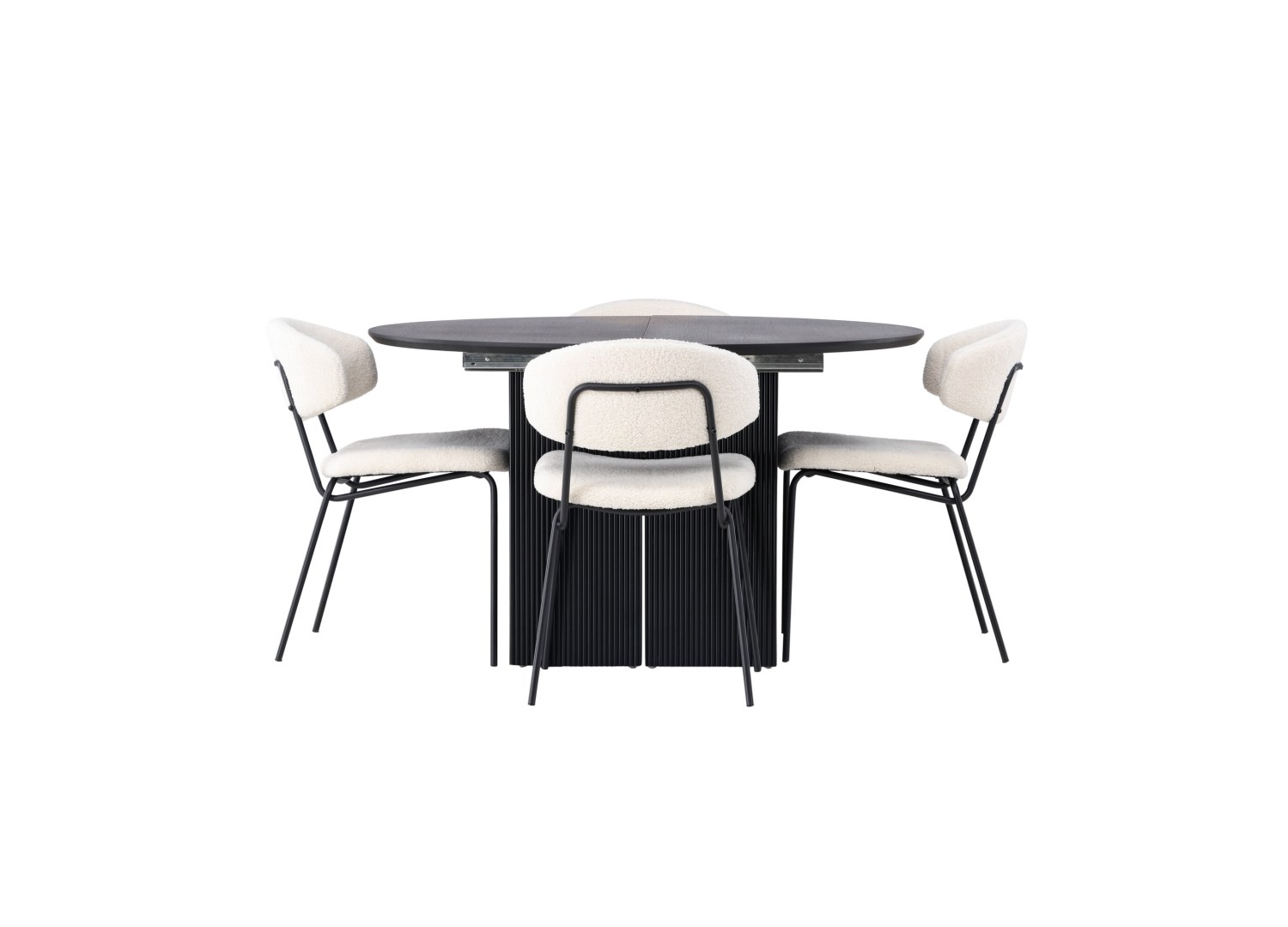 Vue produit de l’ensemble table ronde Matilda avec 4 chaises Chico