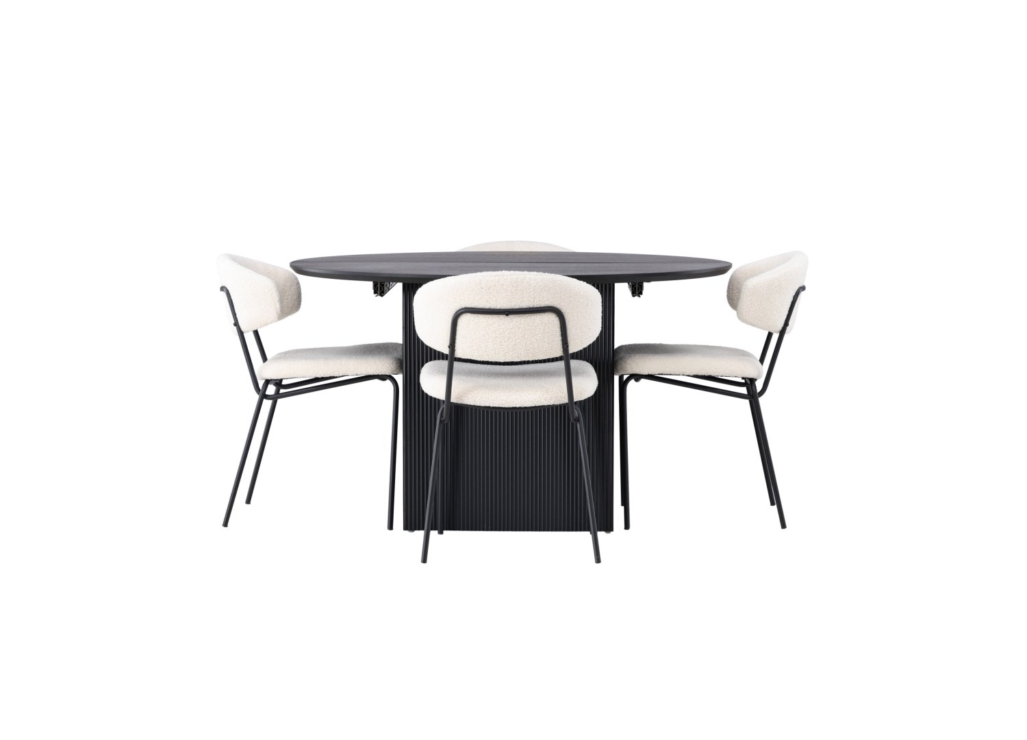 Détail produit de l’ensemble repas Matilda et 4 chaises Chico