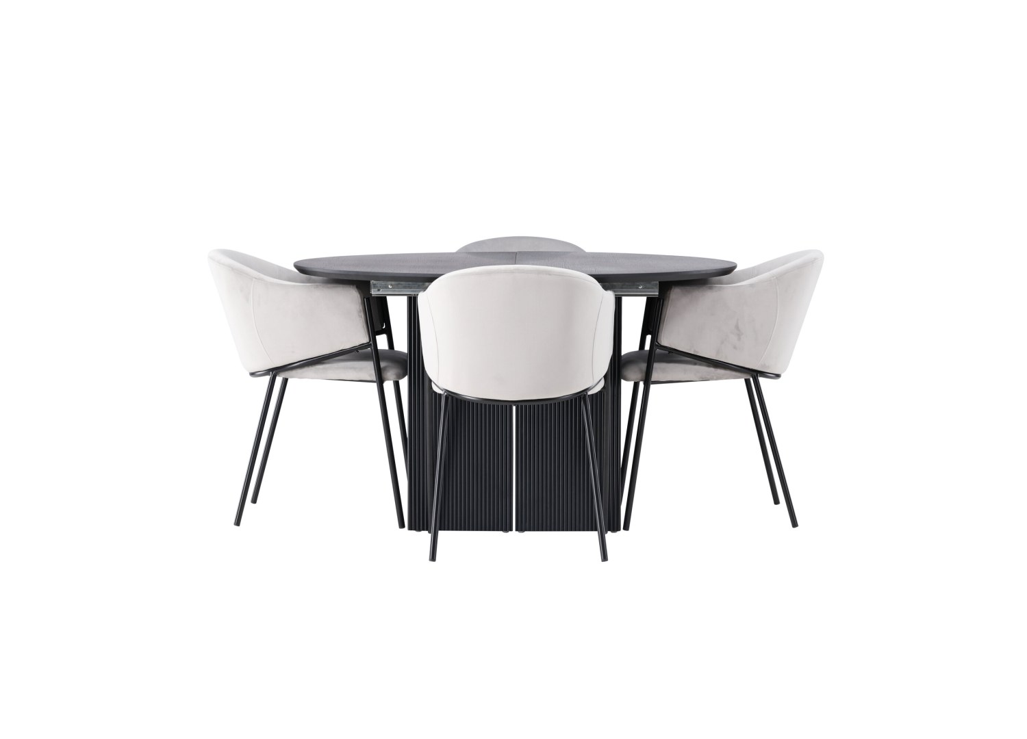 Vue produit de l’ensemble table ronde Matilda avec 4 chaises Evelina