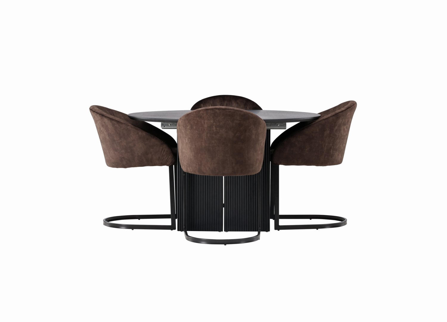 Vue produit de l’ensemble table ronde Matilda avec 4 chaises Evening