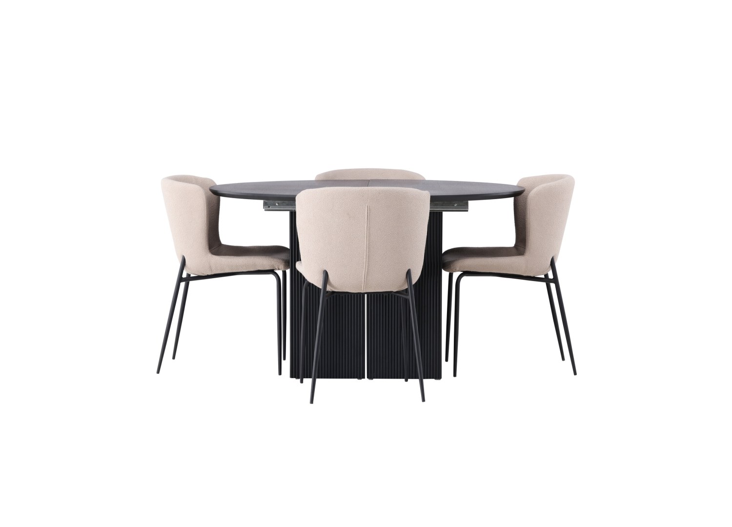 Vue produit de l’ensemble table ronde Matilda avec 4 chaises Modesto