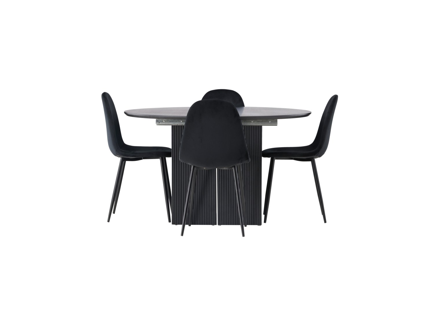 Vue produit de l’ensemble table ronde Matilda avec 4 chaises Polar