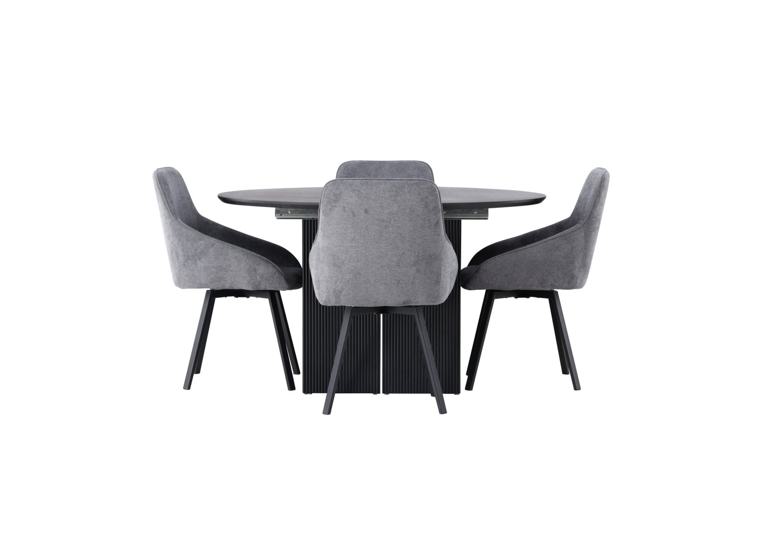 Vue produit de l’ensemble table ronde Matilda avec 4 chaises Rosie