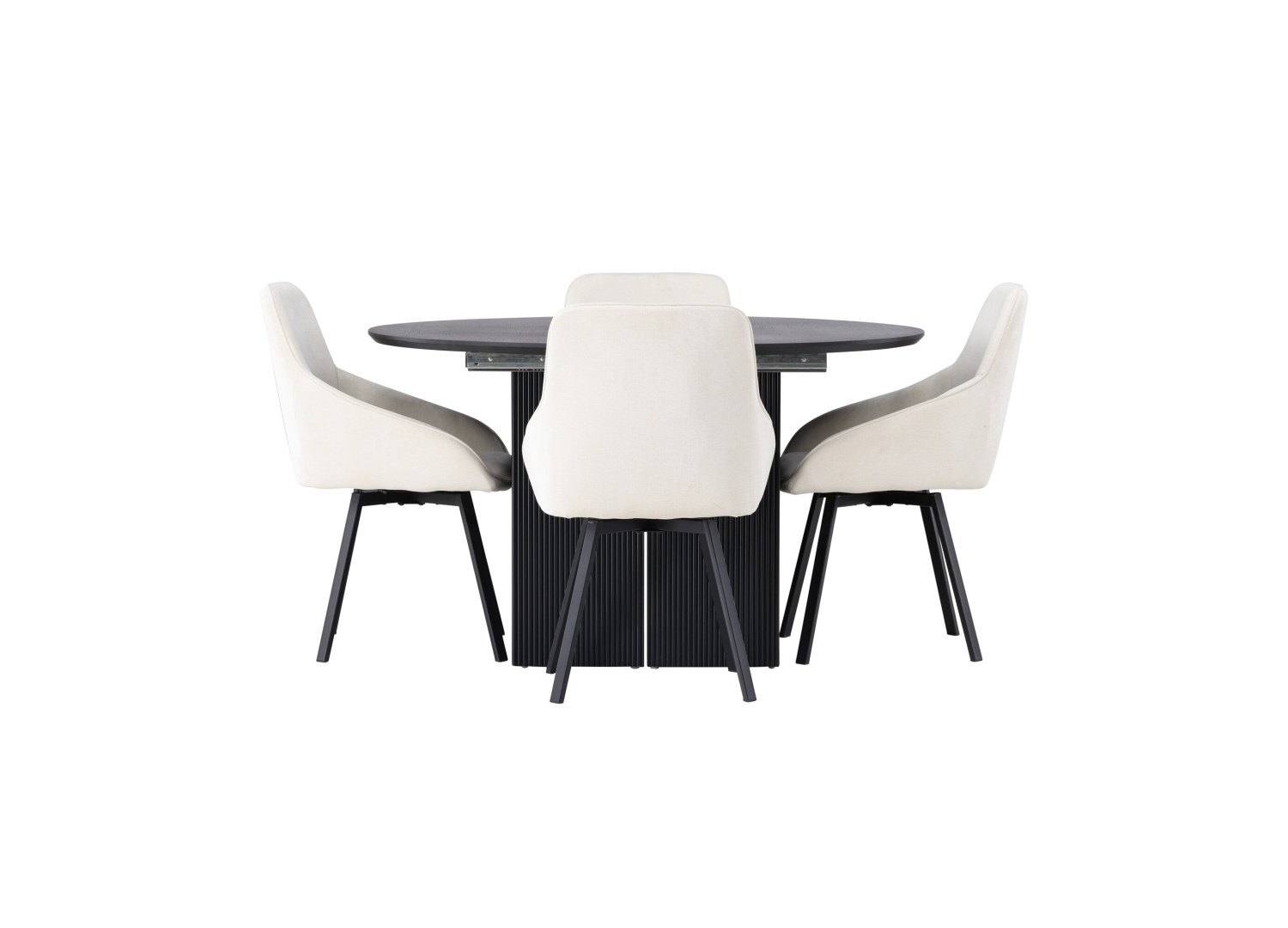 Vue produit de l’ensemble table ronde Matilda avec 4 chaises Rosie