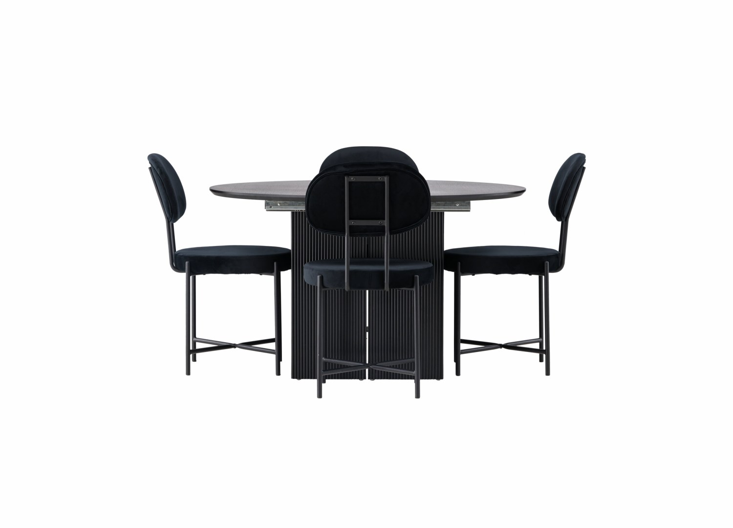Vue produit de l’ensemble table ronde Matilda avec 4 chaises Stella
