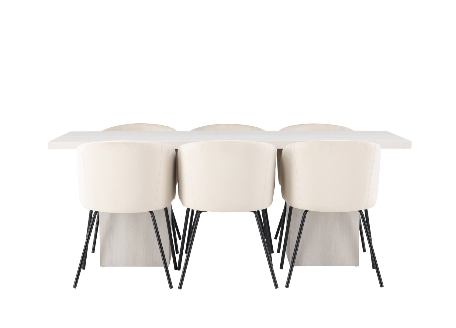 Vue produit de l’ensemble table rectangulaire Olga avec 6 chaises Berit