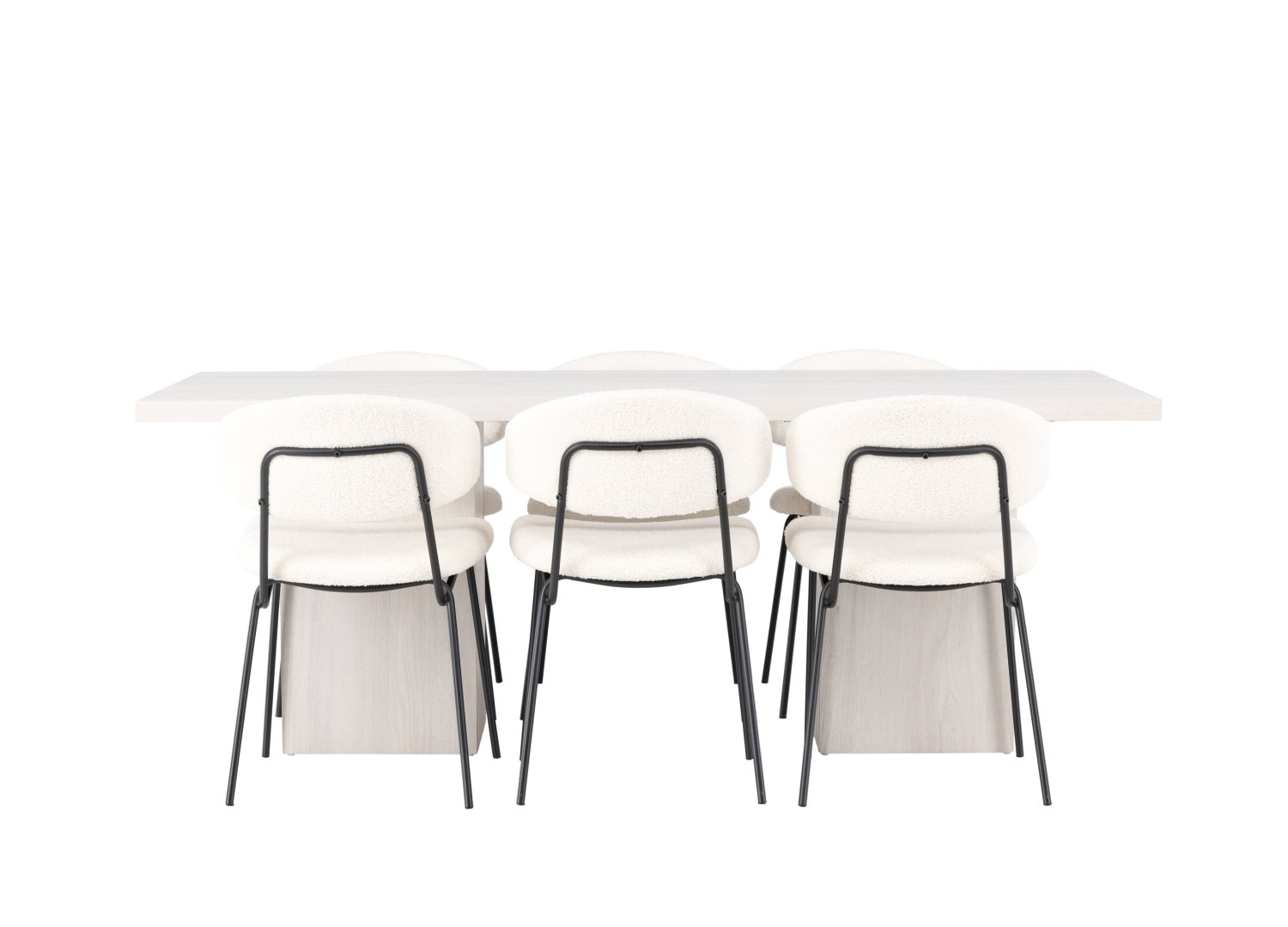 Vue produit de l’ensemble table rectangulaire Olga avec 6 chaises Chico