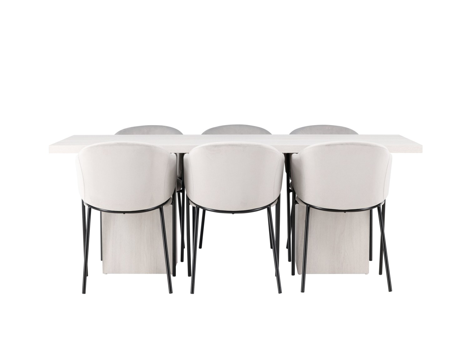 Vue produit de l’ensemble table rectangulaire Olga avec 6 chaises Evelina