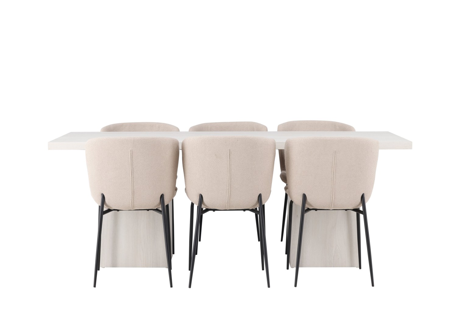 Vue produit de l’ensemble table rectangulaire Olga avec 6 chaises Modesto