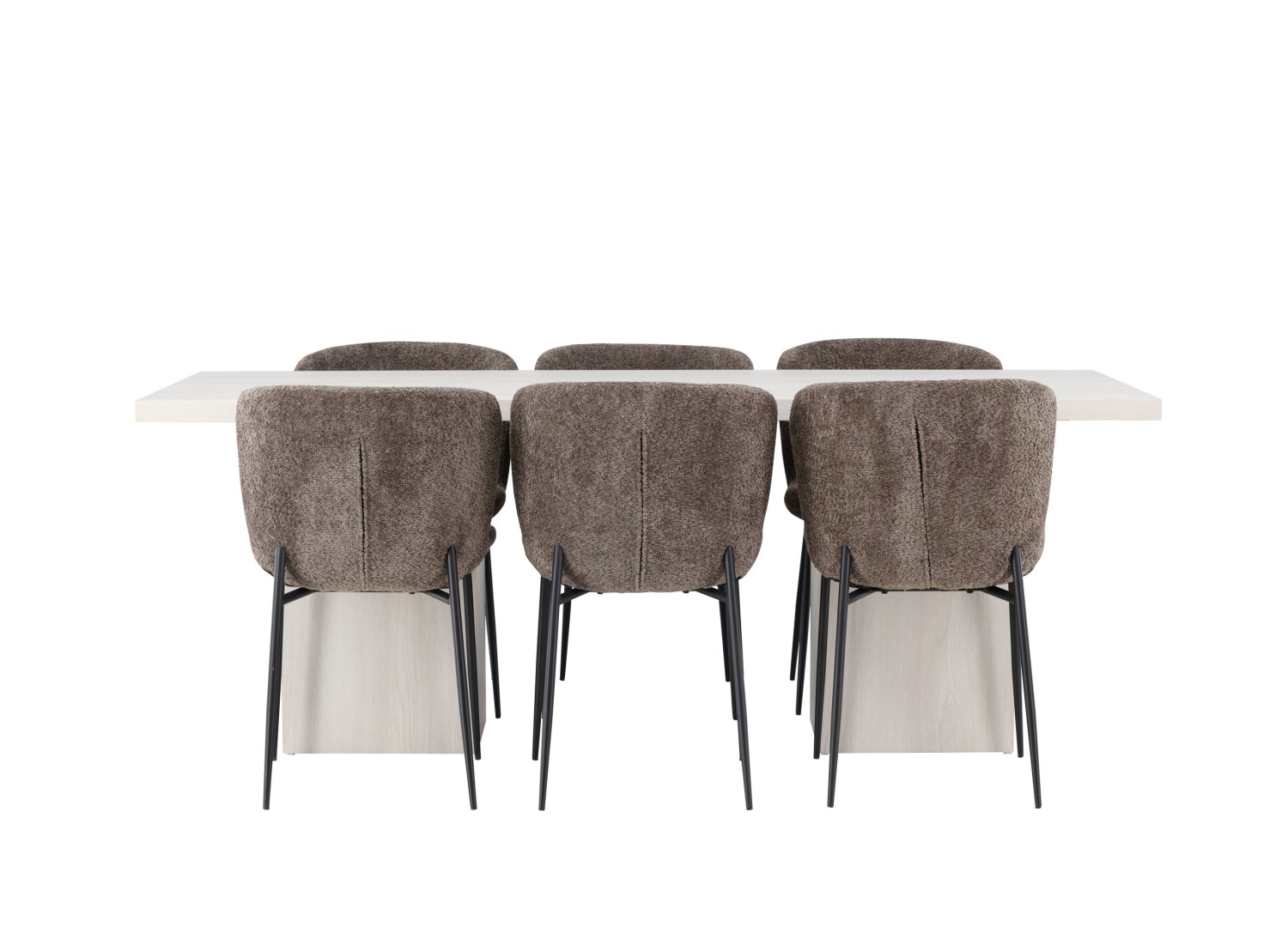 Vue produit de l’ensemble table rectangulaire Olga avec 6 chaises Modesto