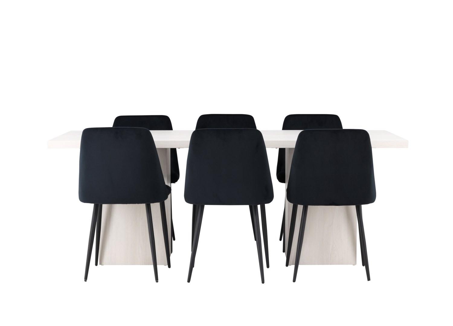 Vue produit de l’ensemble table rectangulaire Olga avec 6 chaises Night