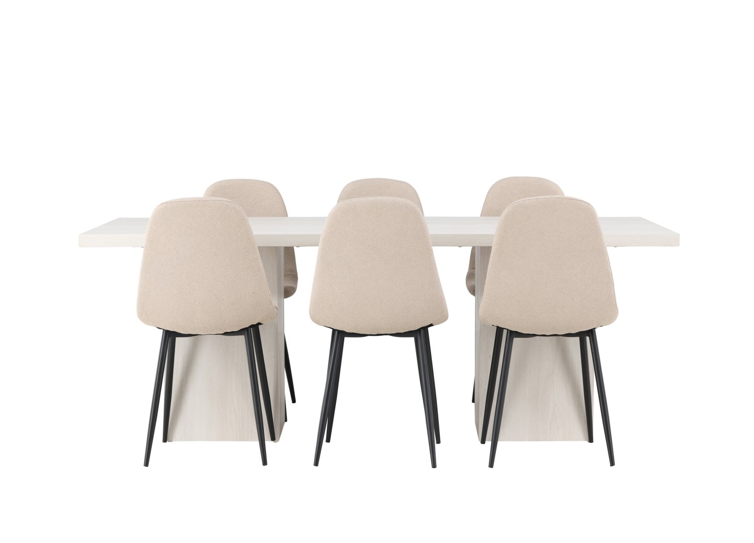 Vue produit de l’ensemble table rectangulaire Olga avec 6 chaises Polar