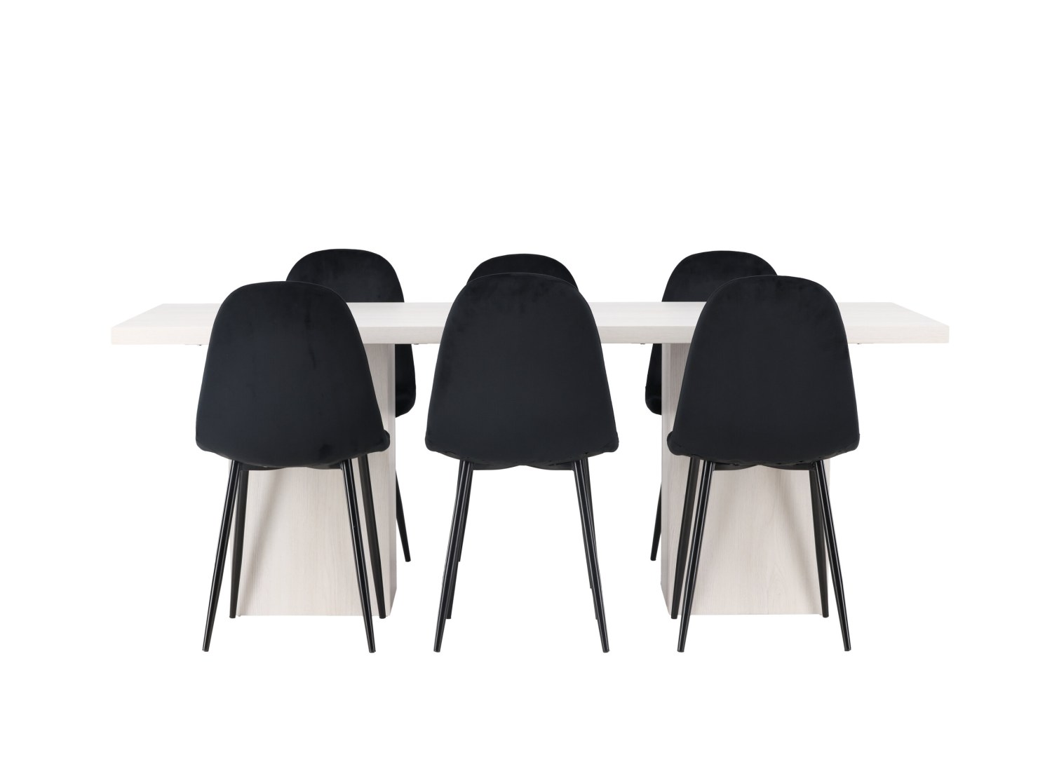 Vue produit de l’ensemble table rectangulaire Olga avec 6 chaises Polar