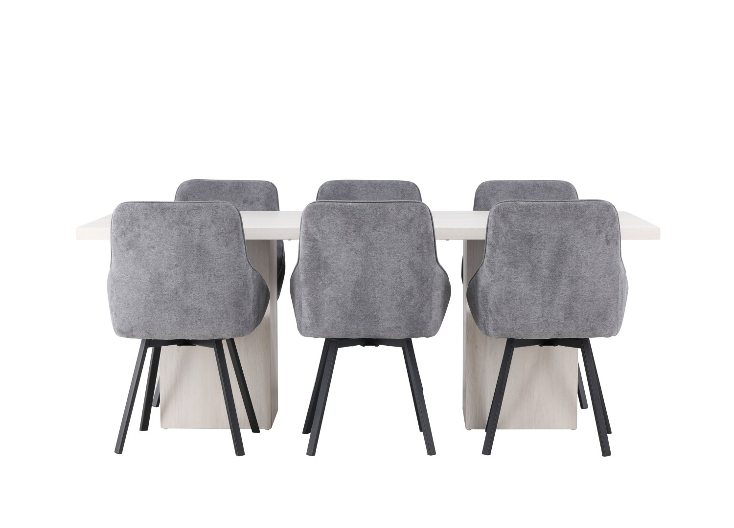 Vue produit de l’ensemble table rectangulaire Olga avec 6 chaises Rosie