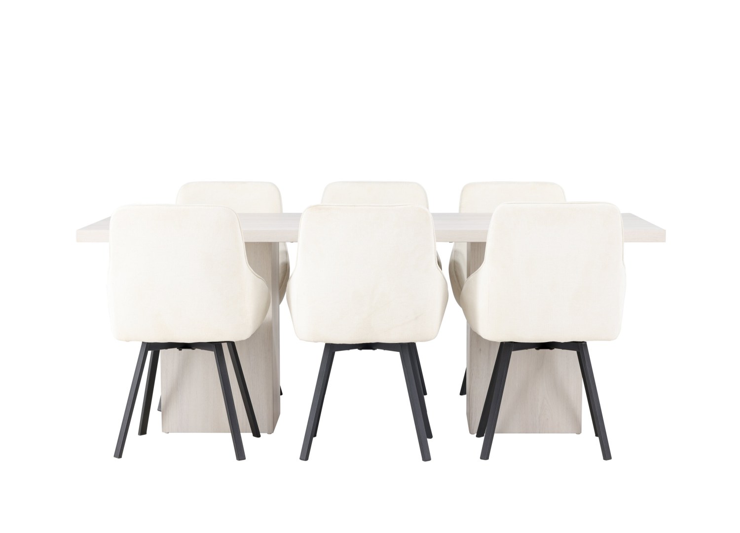Vue produit de l’ensemble table rectangulaire Olga avec 6 chaises Rosie