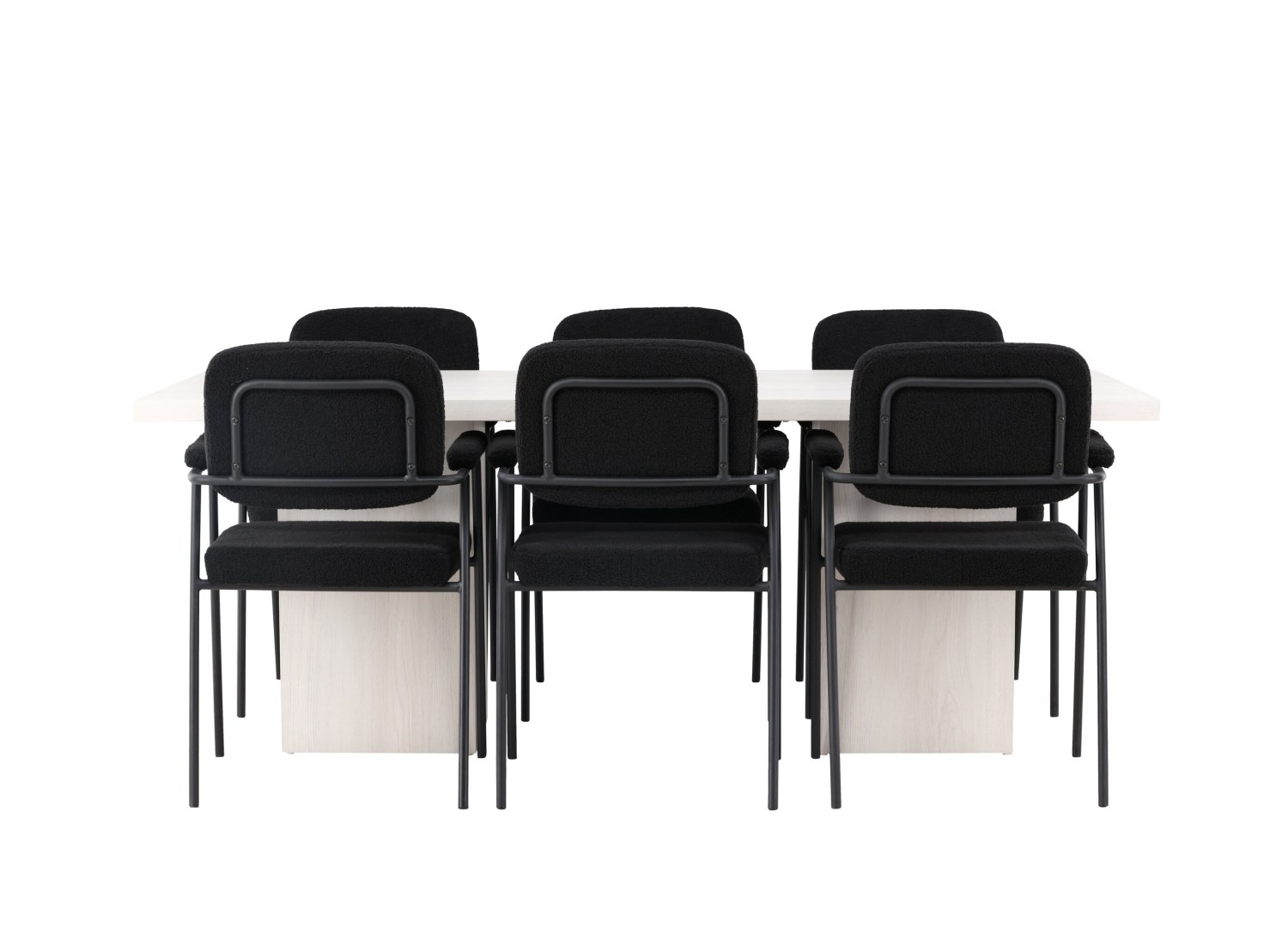 Vue produit de l’ensemble table rectangulaire Olga avec 6 chaises Yesterday