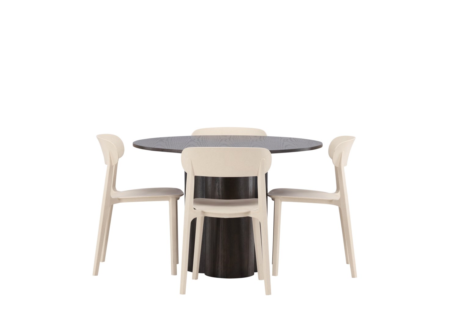 Vue produit de l’ensemble table ronde Olivia avec 4 chaises Åstol