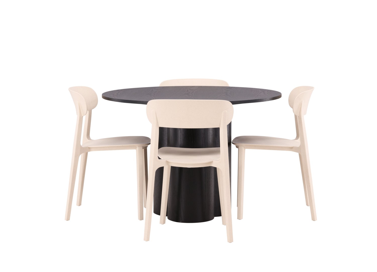 Vue produit de l’ensemble table ronde Olivia avec 4 chaises Åstol