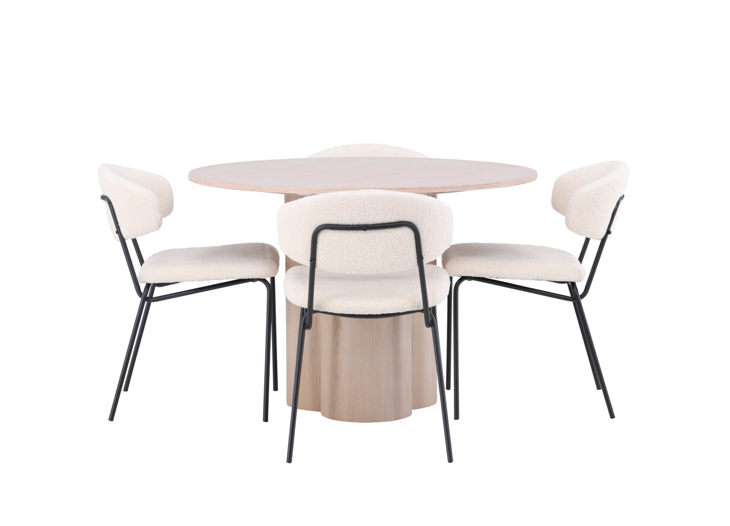 Vue produit de l’ensemble table ronde Olivia avec 4 chaises Chico