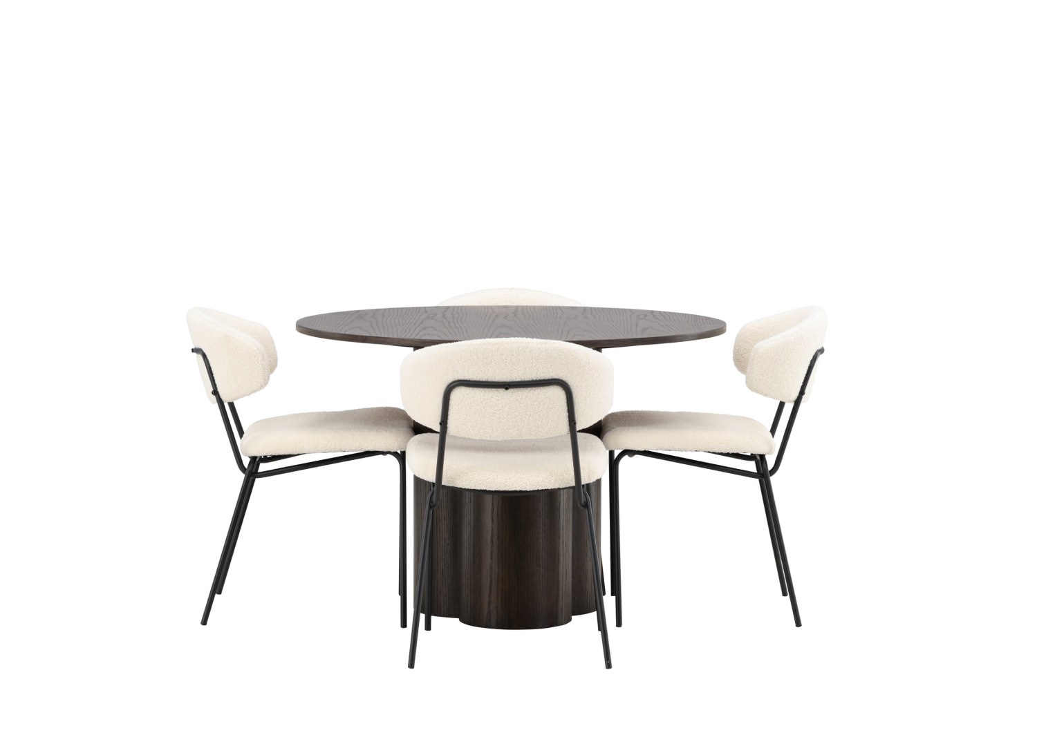 Vue produit de l’ensemble table ronde Olivia avec 4 chaises Chico