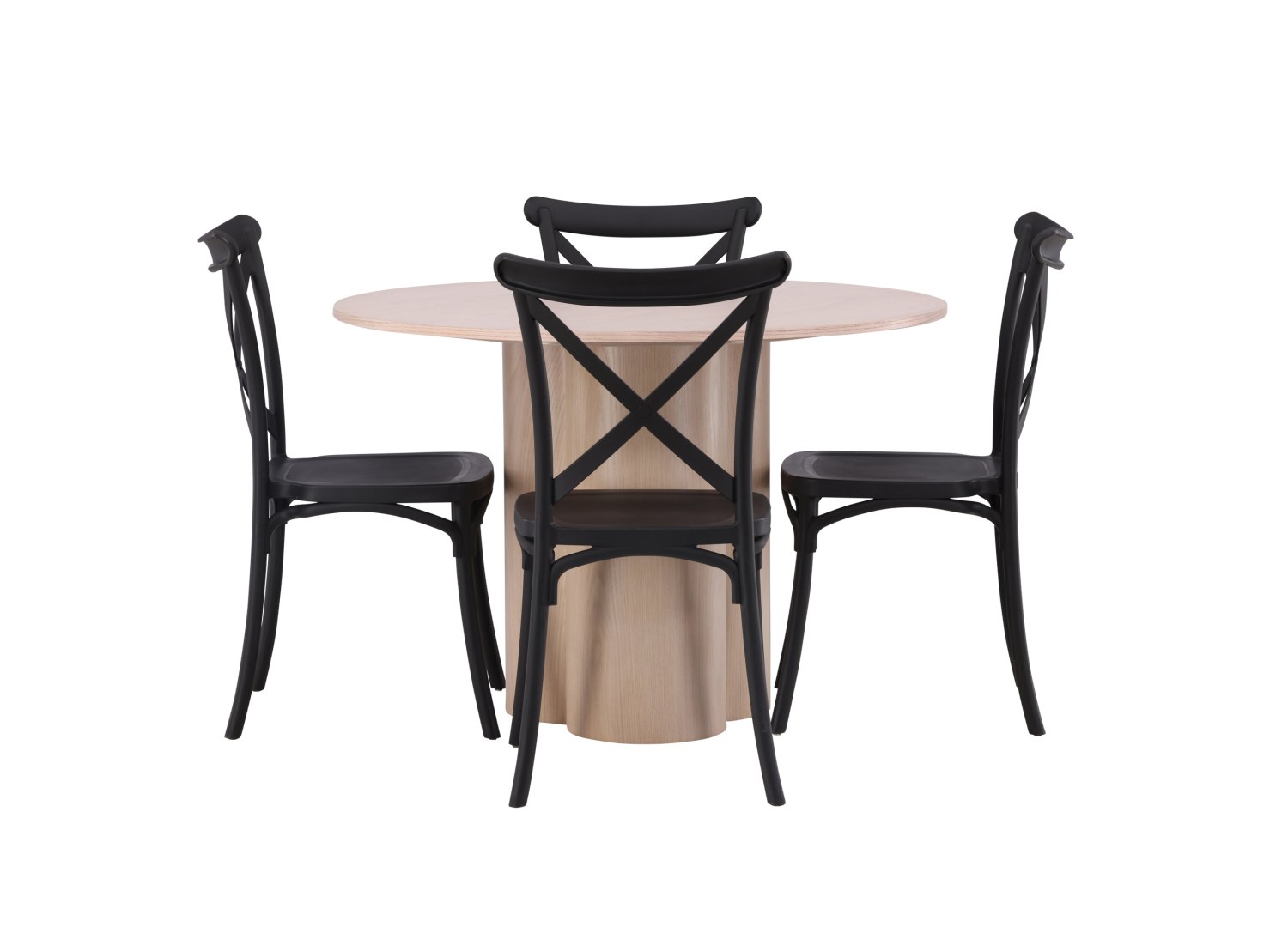Vue produit de l’ensemble table ronde Olivia avec 4 chaises Crosett