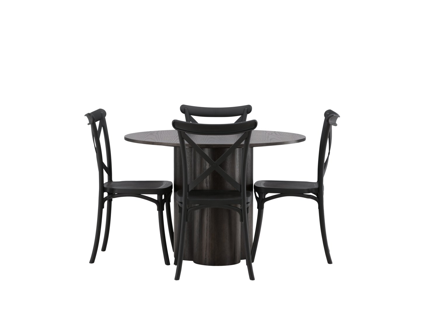Vue produit de l’ensemble table ronde Olivia avec 4 chaises Crosett