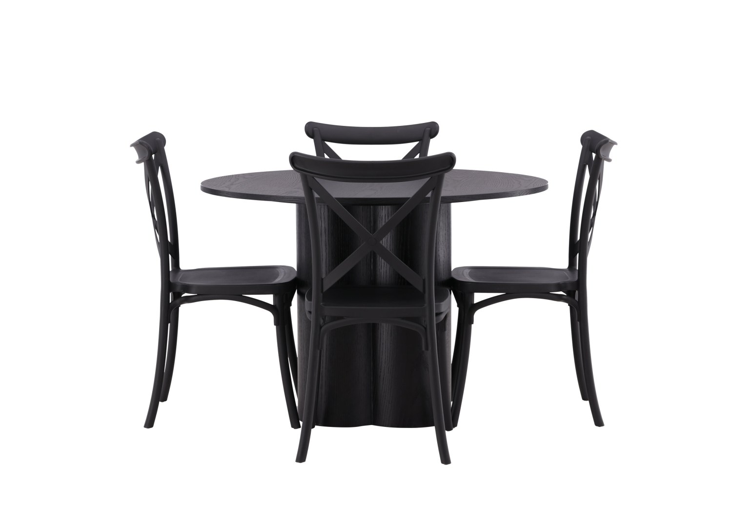 Vue produit de l’ensemble table ronde Olivia avec 4 chaises Crosett