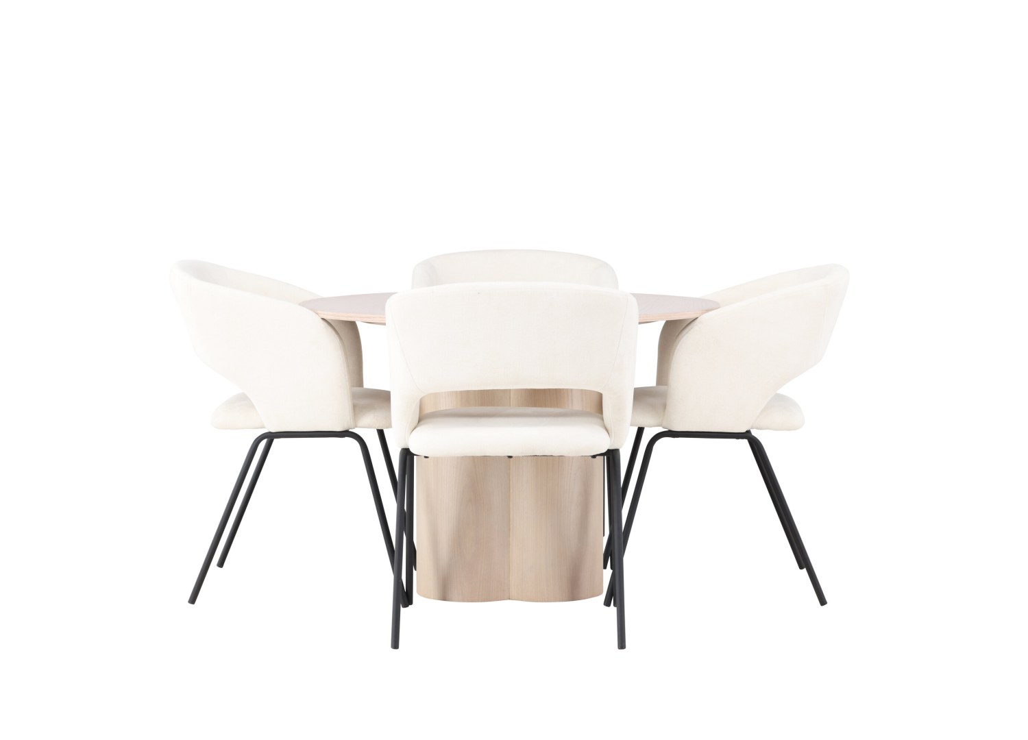 Vue produit de l’ensemble table ronde Olivia avec 4 chaises Day