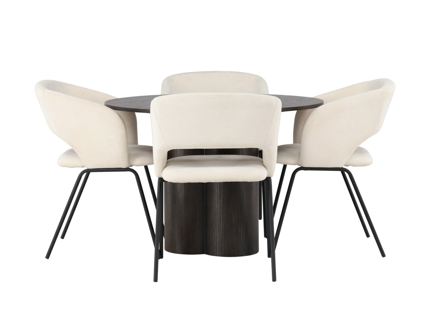 Vue produit de l’ensemble table ronde Olivia avec 4 chaises Day