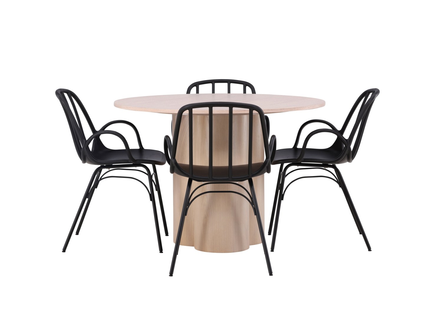 Vue produit de l’ensemble table ronde Olivia avec 4 chaises Dyrön