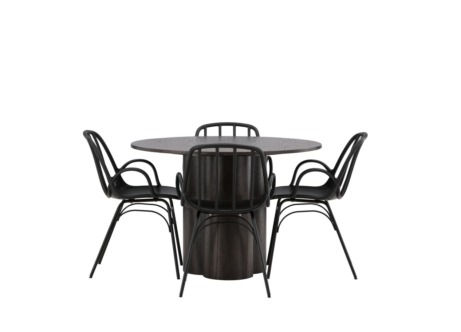 Vue produit de l’ensemble table ronde Olivia avec 4 chaises Dyrön