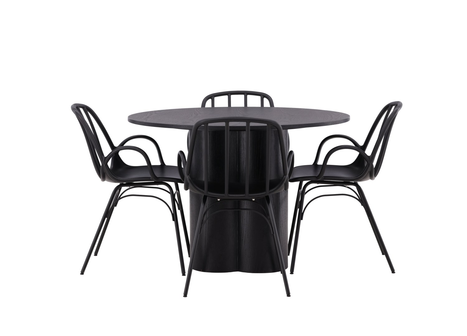 Vue produit de l’ensemble table ronde Olivia avec 4 chaises Dyrön