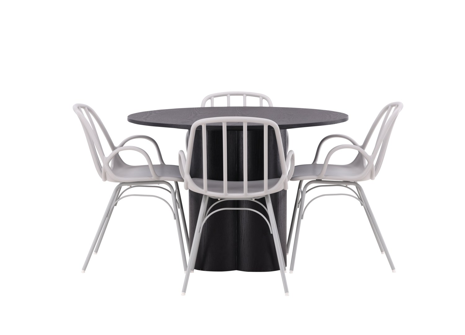 Vue produit de l’ensemble table ronde Olivia avec 4 chaises Dyrön