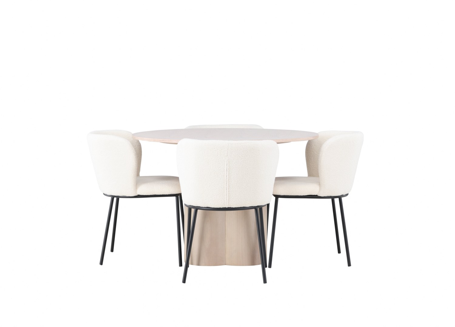 Vue produit de l’ensemble table ronde Olivia avec 4 chaises Edina