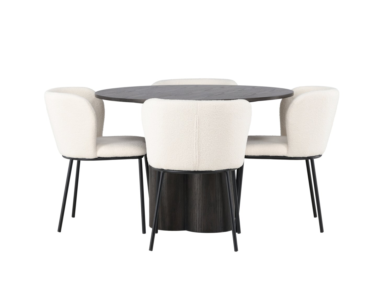Vue produit de l’ensemble table ronde Olivia avec 4 chaises Edina