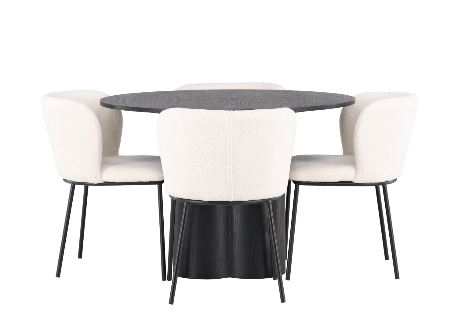 Vue produit de l’ensemble table ronde Olivia avec 4 chaises Edina