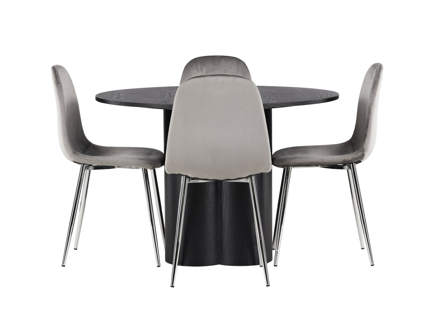Vue produit de l’ensemble table ronde Olivia avec 4 chaises Eva
