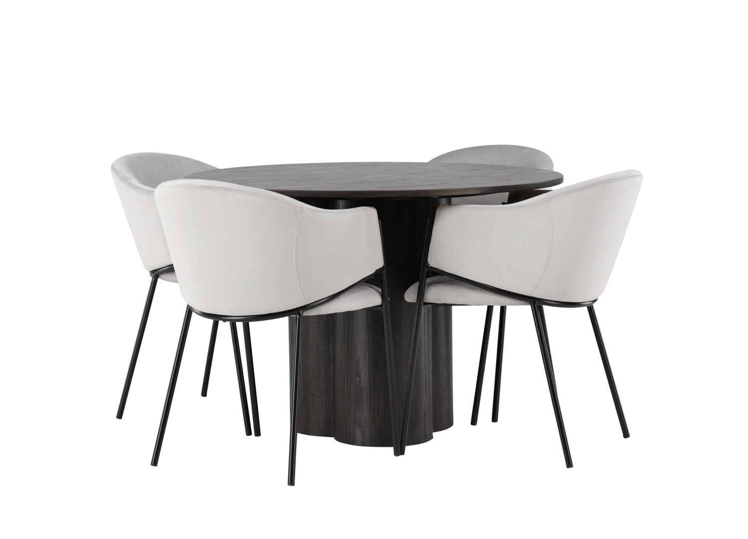 Vue produit de l’ensemble table ronde Olivia avec 4 chaises Evelina