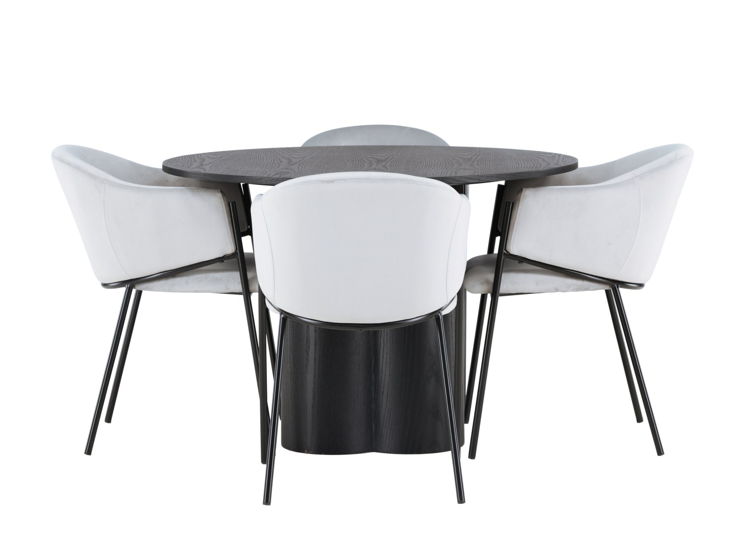 Vue produit de l’ensemble table ronde Olivia avec 4 chaises Evelina