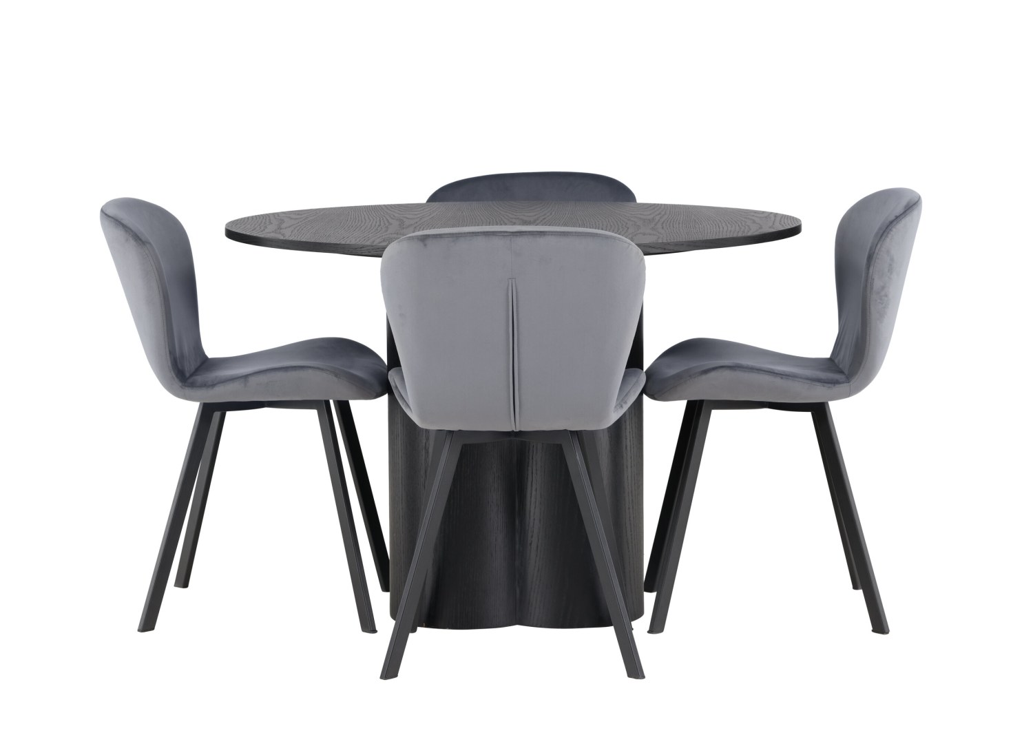 Vue produit de l’ensemble table ronde Olivia avec 4 chaises Lilja