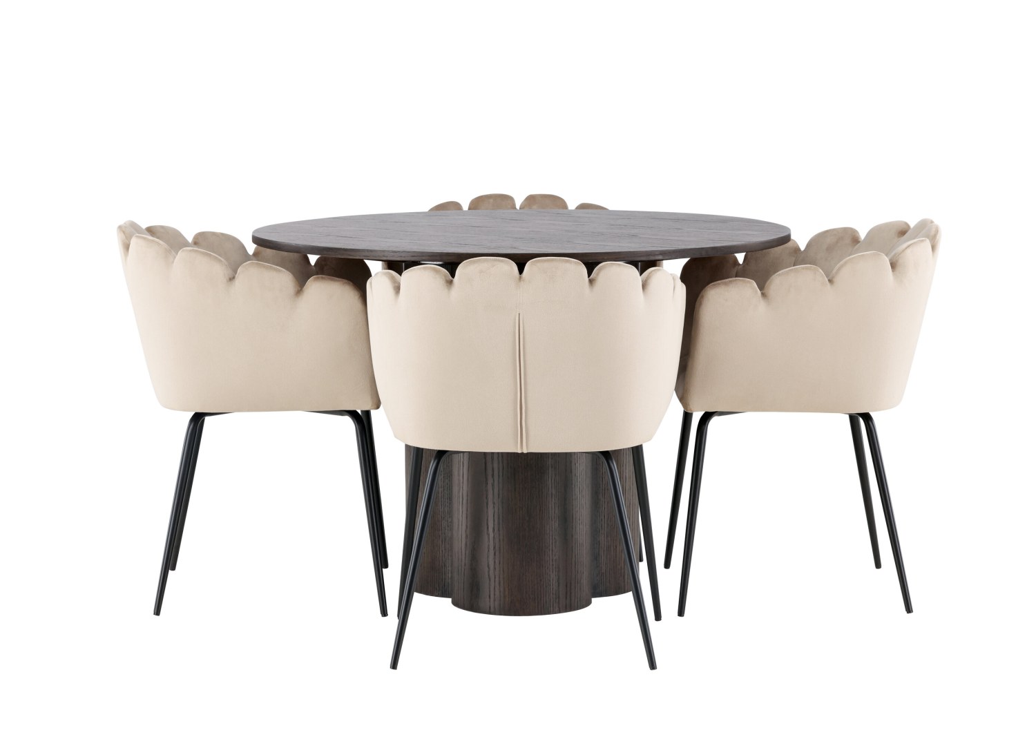 Vue produit de l’ensemble table ronde Olivia avec 4 chaises Limhamn